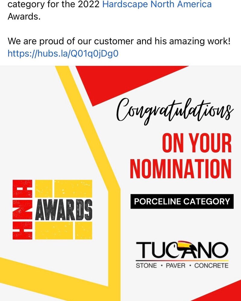 So proud to be nominated to the most important hardscape award of the country. God is good.
