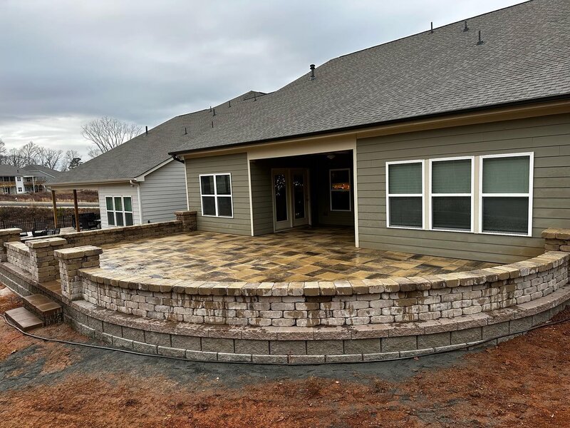 Paver patio, Retainning wall and sitting wall with columns.