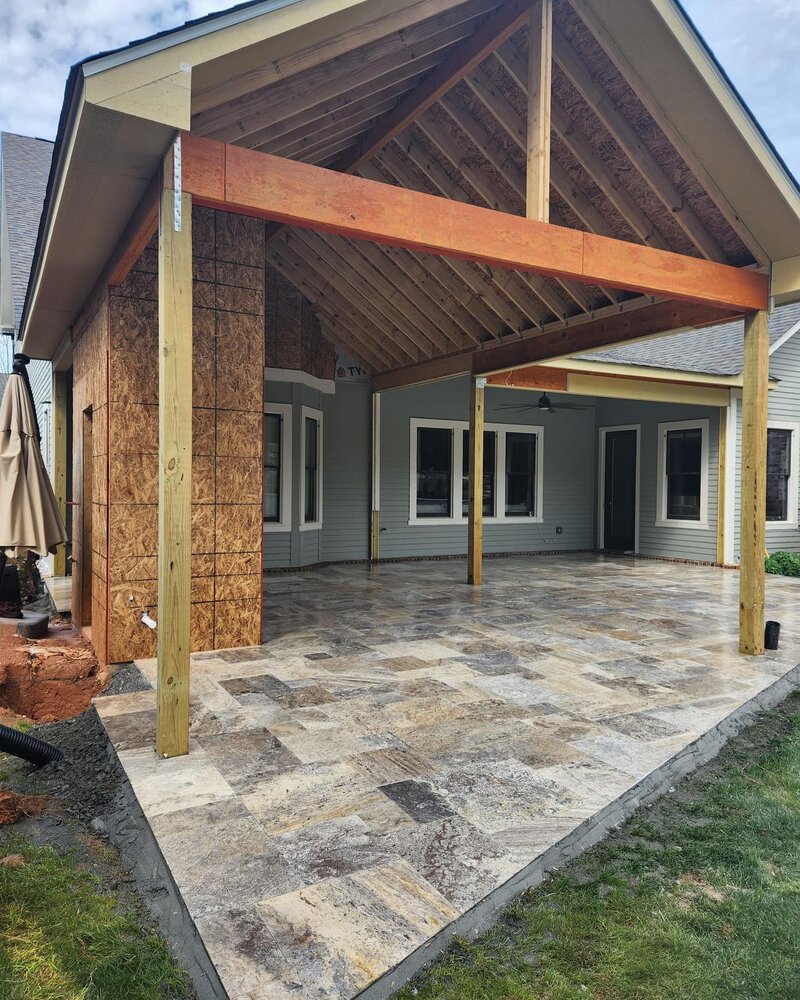 Silver travertine patio.