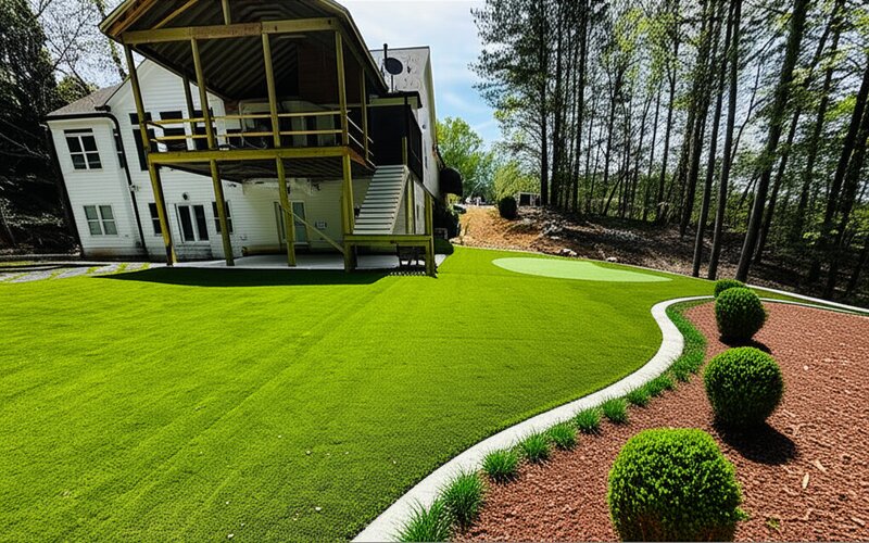 Professional artificial turf installation with ornamental landscaping in Metro Atlanta